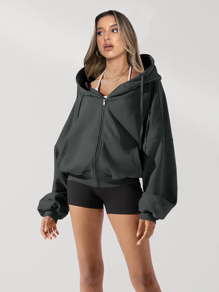 Giacca sportiva casual da donna Valstrend in tinta unita, morbida e comoda, ideale per allenamento e tempo libero.