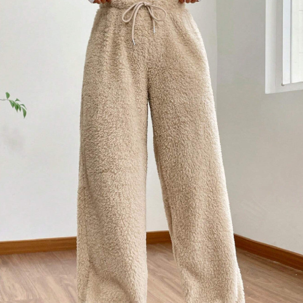 Pantaloni morbidi e larghi in lana calda e morbida, pantaloni casual e confortevoli per casa, firmati Valstrend Shop