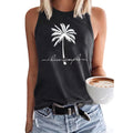 Coconut Tree Printed Crew Neck Casual Sleeveless T-shirt Women's Vest