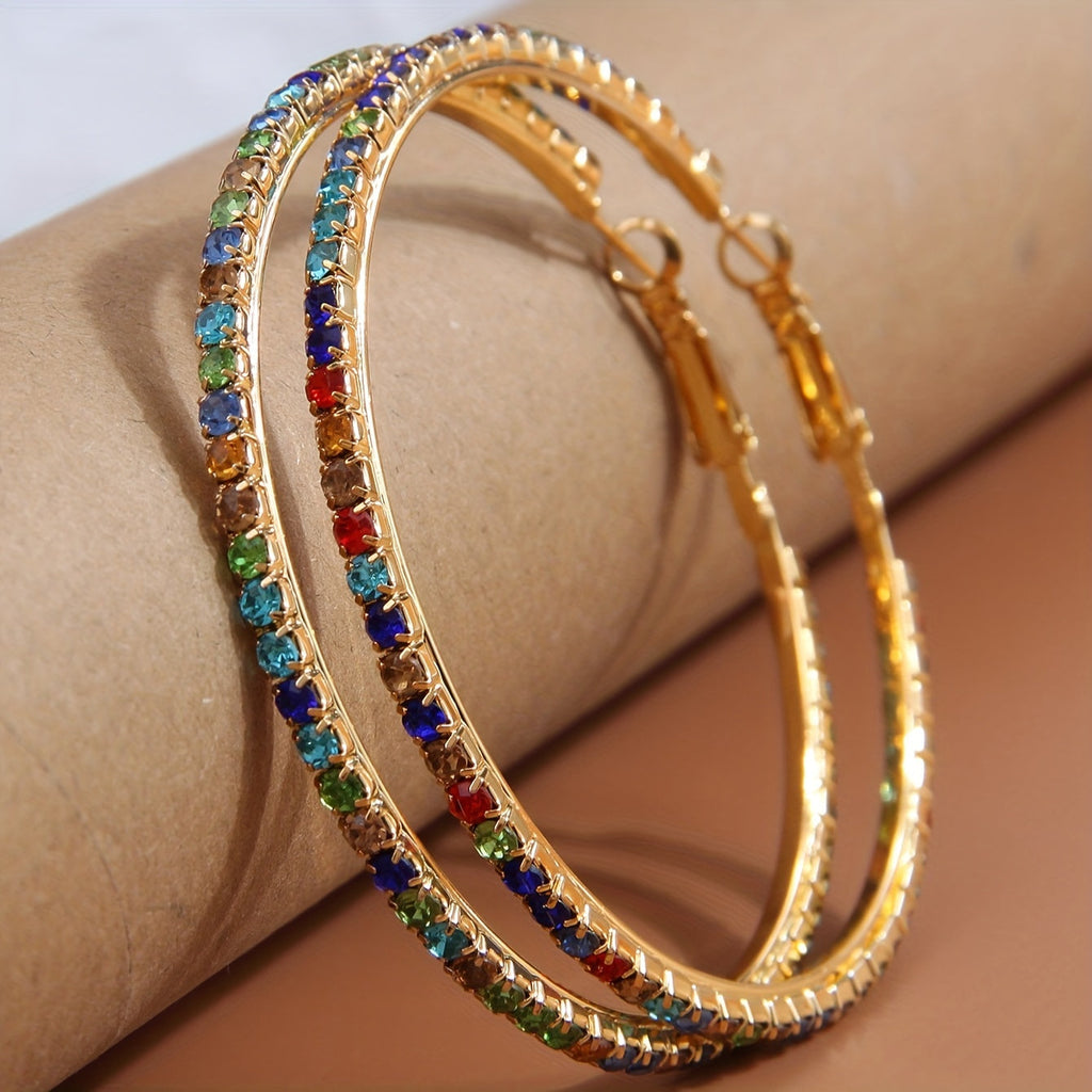 Orecchini a cerchio esagerati con rhinestones colorati, stile bohemien e hip hop, decorazione per orecchie femminili, stile Valstrend
