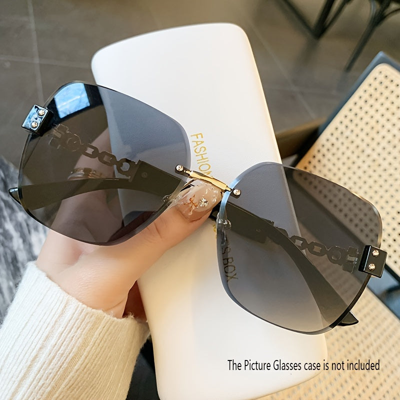Large Rimless Fashion Glasses For Women Ombre Gradient Lens Fashion Decorative Sun Shades For Vacation Beach Party