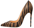 Scarpe da donna Valstrend con tacco alto e punta affusolata, texture animale, stile elegante e sofisticato.