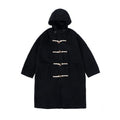 Japanese-style Retro Horn Single-breasted Trench Coat Black Loose Hooded Coat