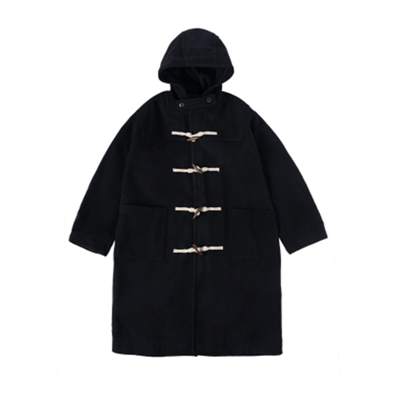 Japanese-style Retro Horn Single-breasted Trench Coat Black Loose Hooded Coat