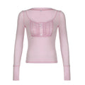 Maglietta slim fit da donna Valstrend, elegante con bottoni, collo a U e maniche lunghe, tessuto aderente e di moda.