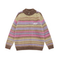 Rainbow Striped Stand Collar Thickened Sweater Coat Men's