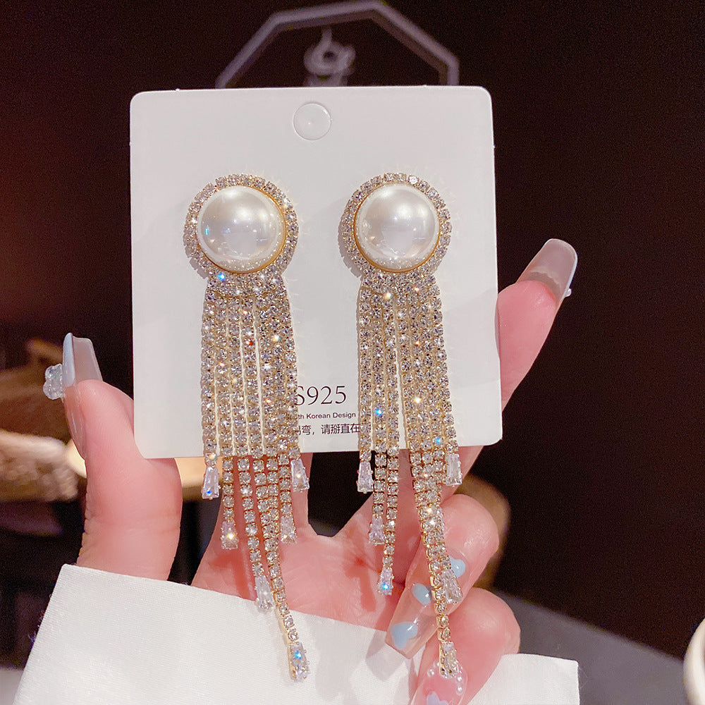 Orecchini di perle di lusso in argento sterling Valstrend, design raffinato e elegante, con pendenti a ago e dettagli luminosi