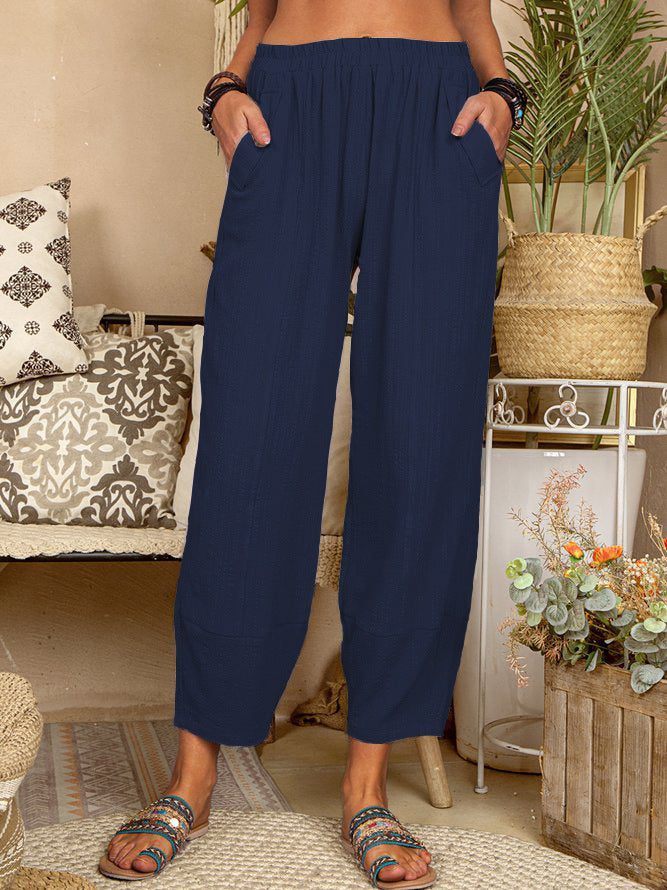 Pantaloni casual larghi in cotone e lino di colore solido per donna, vestibilità comoda, ideali per casa, marca Valstrend shop
