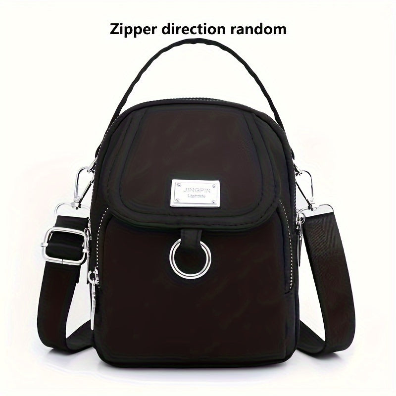 Women's Retro Messenger Bag, Autumn & Winter Fashion, Multi-Pocket, Phone Compatible, Versatile for Shopping & Parties, Black, Green, and Teal, Polyester Lining, Zip Closure, Nylon Material, Washable