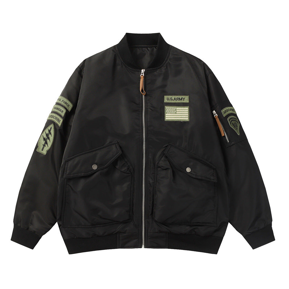 Baseball Uniform Badge Embroidery Sports Loose Casual Zip Coat