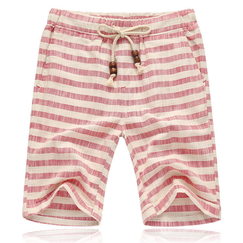Pantaloncini corti casual da uomo Valstrend con strisce multicolore in cotone e lino, cropped, stile estivo e comodo.