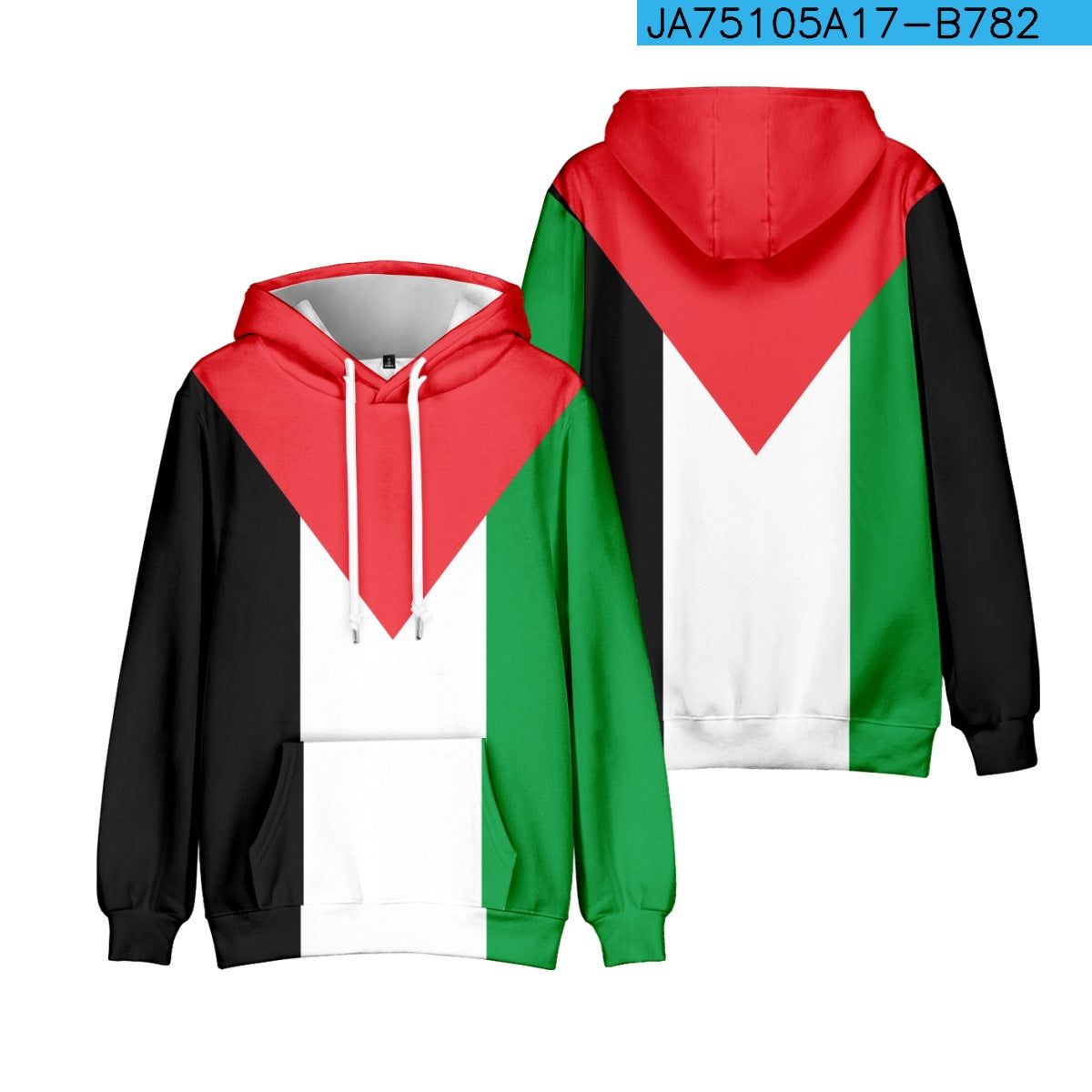 Felpa con cappuccio in poliestere, modello Palestinian Refueling di Valstrend, con dettagli tessuto e cappuccio in cotone.