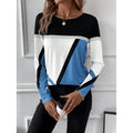 Pullover Valstrend con collo rotondo, cuciture a contrasto e stampa geometrica, morbido e alla moda.