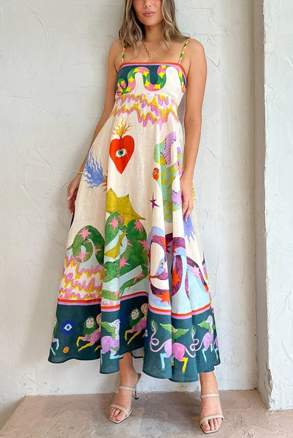 Vestito maxi lungo da donna Valstrend, casual e senza maniche, con stampa colorata e stile ampio e leggero.