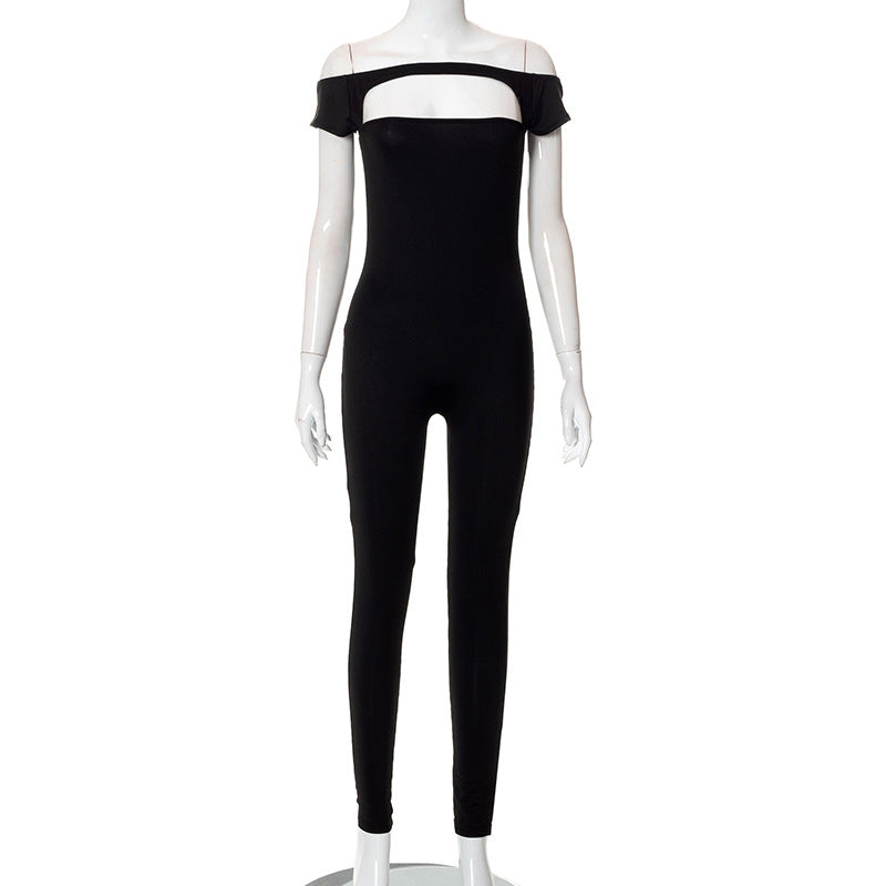 Off-shoulder Short Sleeve Exercise Casual Pants Jumpsuit