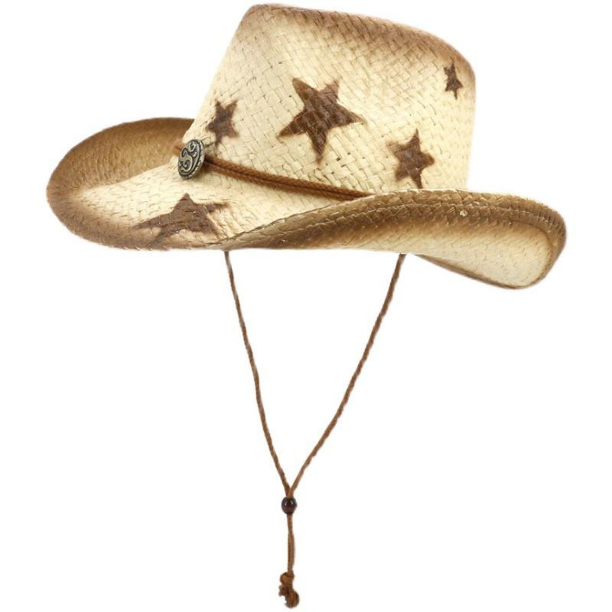 Cappello da cowboy in paglia a stella desert highway Valstrend, stile rustico con tesa larga e cinturino decorativo.