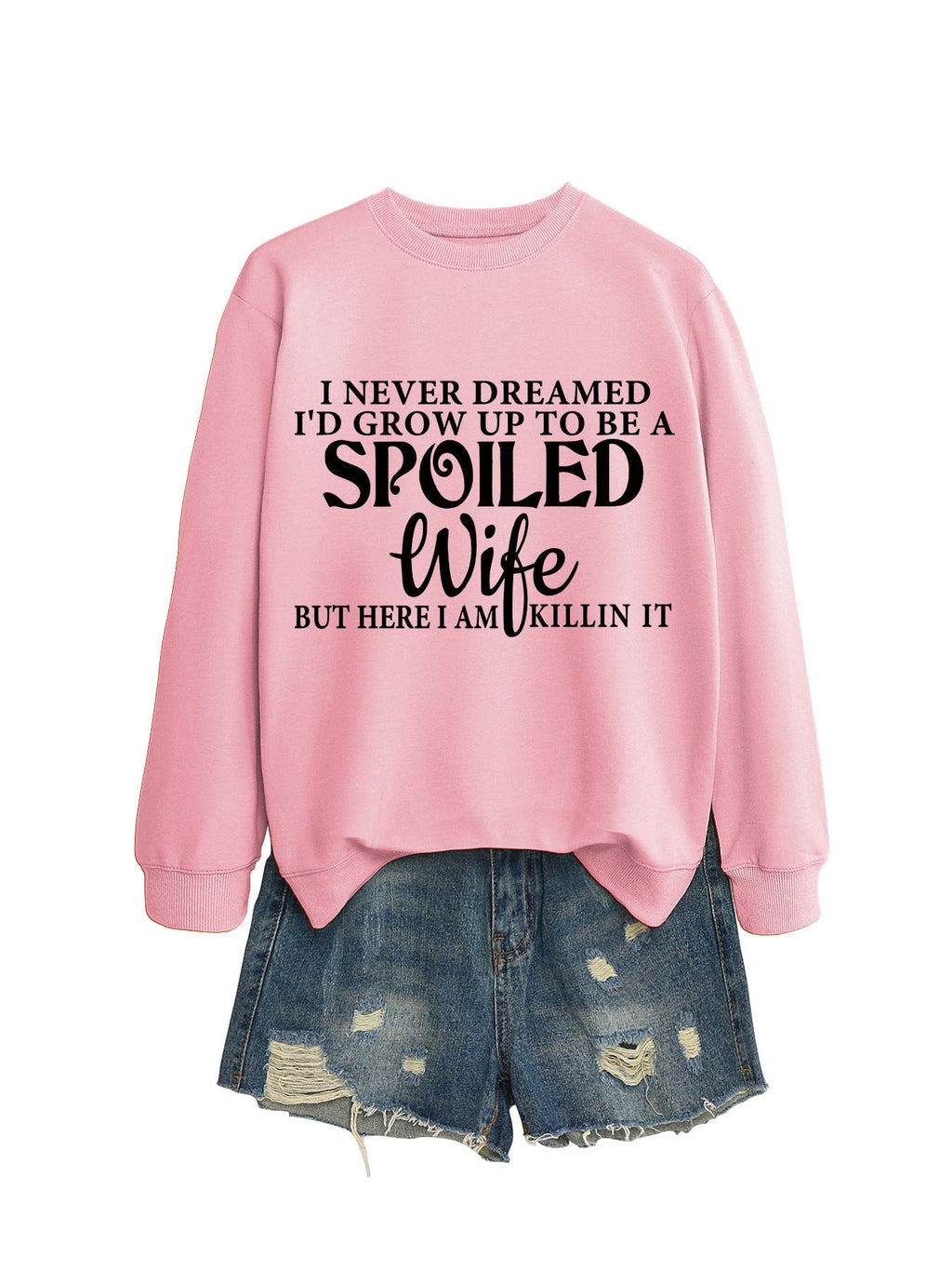 Felpa donna Valstrend con lettere casual stampate, girocollo, morbida e comoda, ideale per un look informale e alla moda.