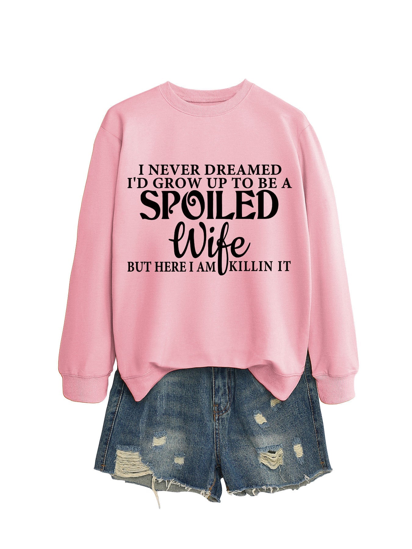 Felpa donna Valstrend con lettere casual stampate, girocollo, morbida e comoda, ideale per un look informale e alla moda.