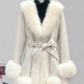 Cappotto in pelle suede con pelliccia integrata, stile western, lungo medio, taglio slim, marca Valstrend.