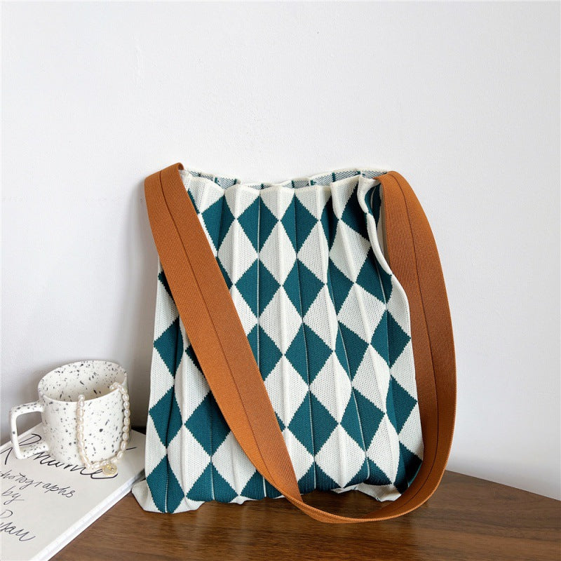 FallWinter Special-interest Design Two-tone Plaid Foldable Shoulder Bag For Women