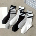 3 Pairs Breathable Striped Mid-Tube Athletic Crew Socks, 17cm Foot Length, Soft Sweat-Absorbent Casual Socks For Sports & Daily Wear