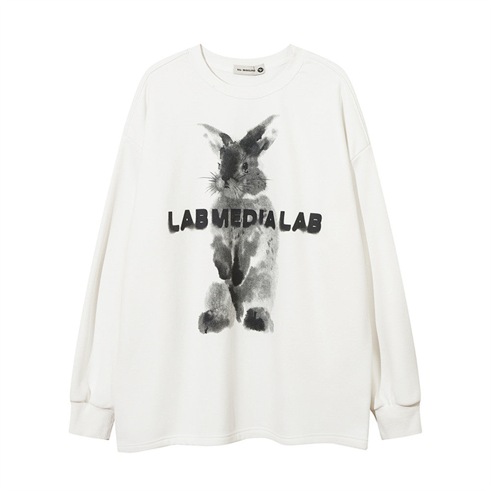 American Cartoon Rabbit Print Brushed Hoody