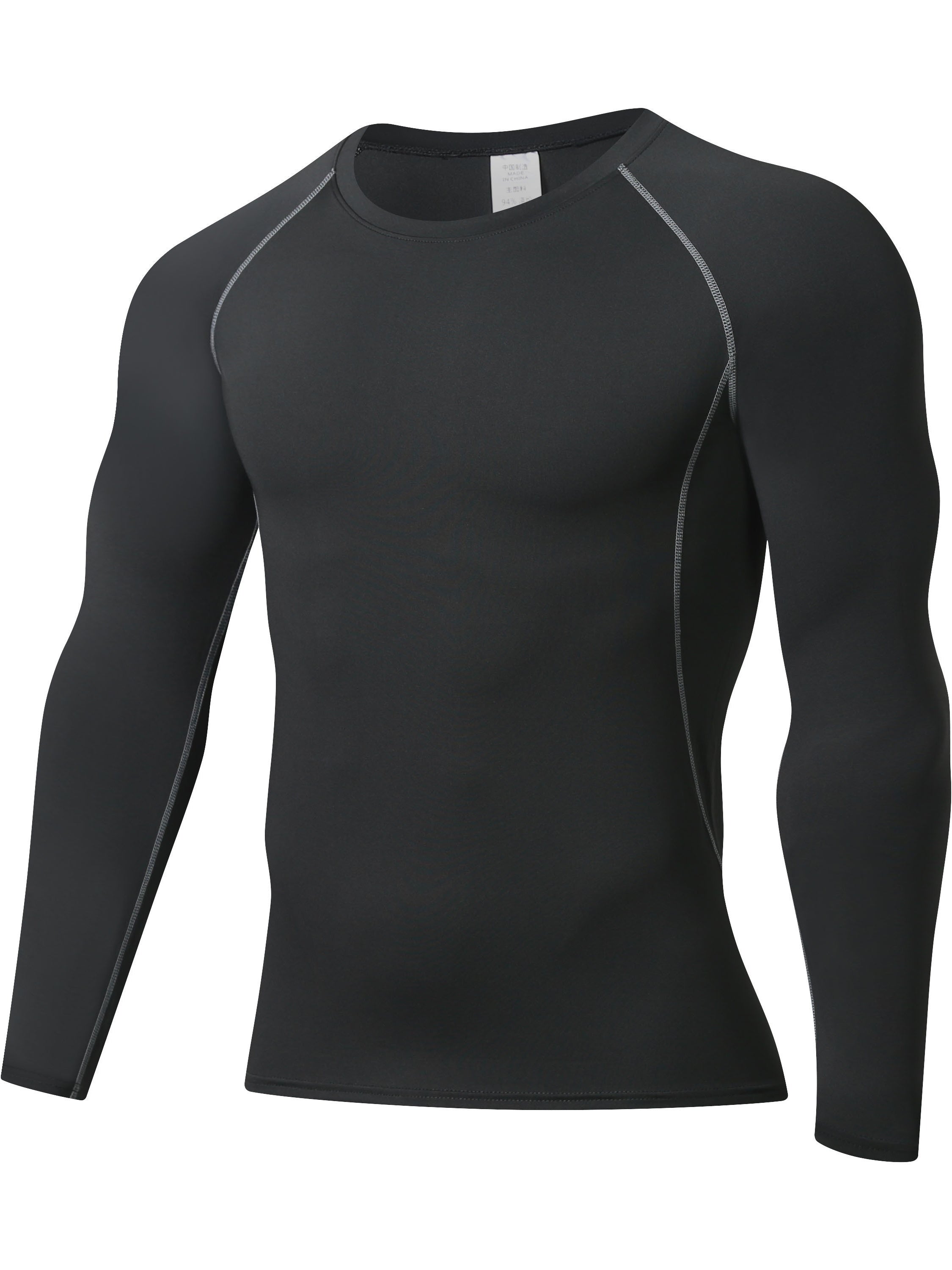 Maglietta a maniche lunghe da uomo Valstrend, compressiva e traspirante, ideale per sport, corsa e fitness, tessuto quick-dry.