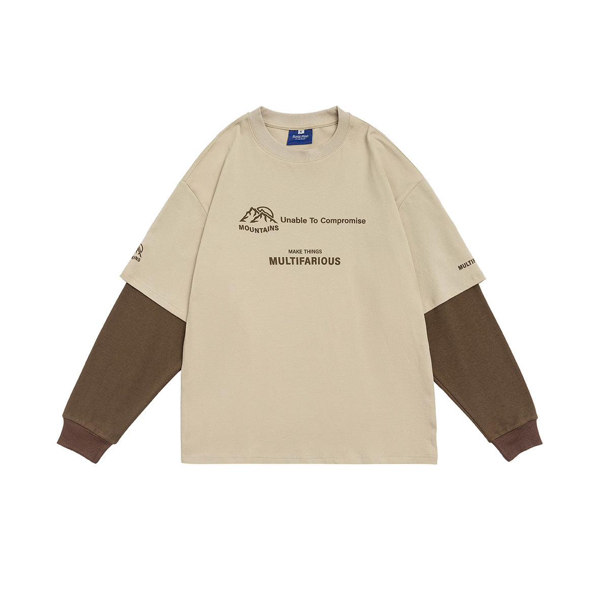 Men's And Women's Fashion Color Contrast Fake Two-piece Loose Round Neck Sweater