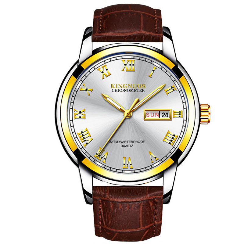 Orologio da uomo Valstrend con cinturino in acciaio, calendario a doppio fuso orario, stile business e non meccanico.