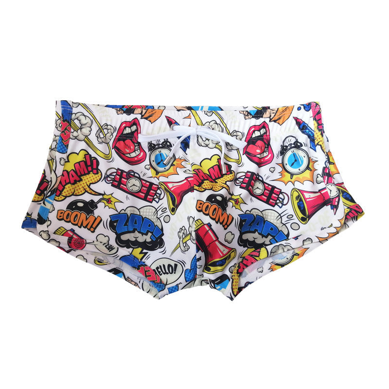 Men's Swimming Trunks Printed Boxers Low Waist Sports Quick-drying Shorts