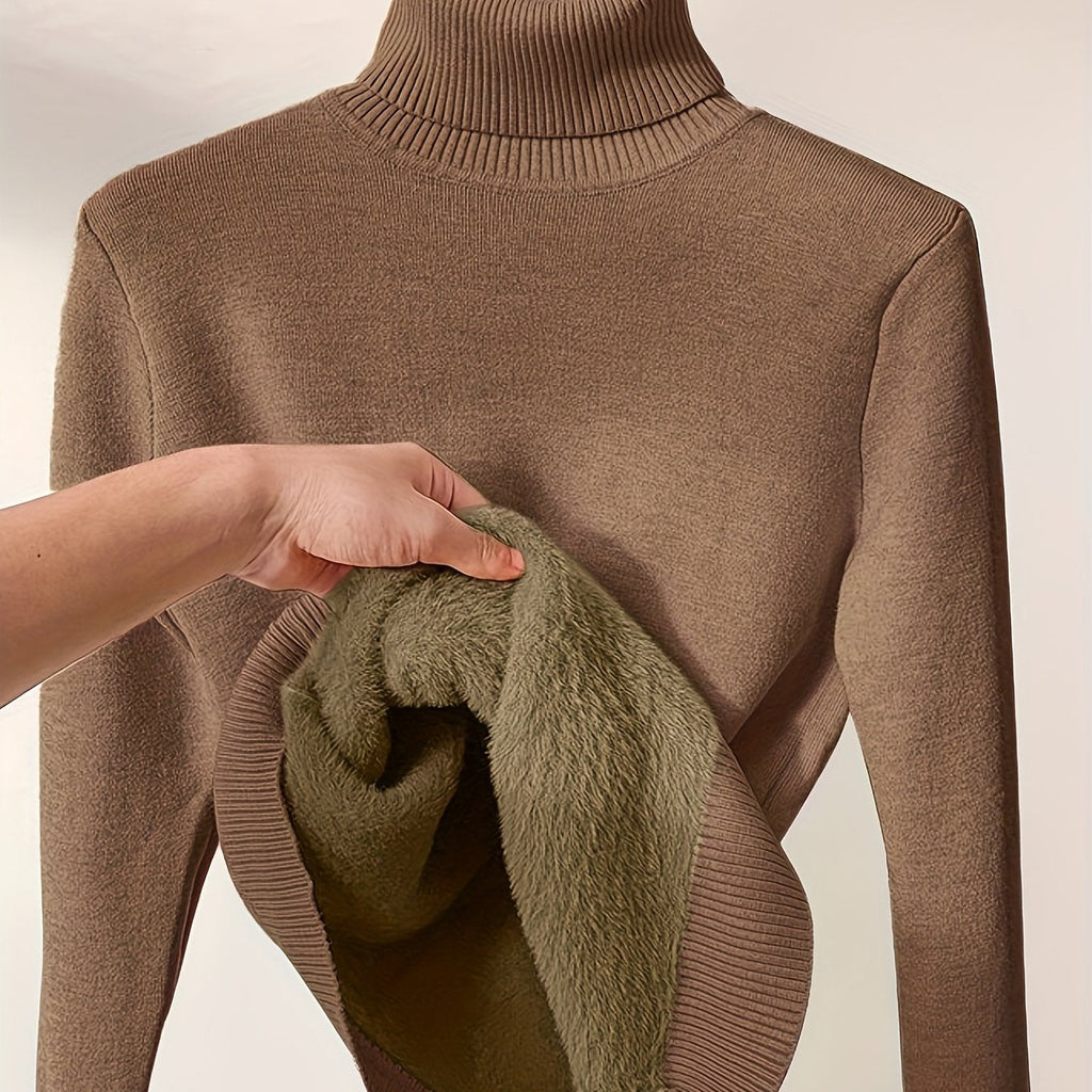 Maglione donna a collo alto solido Valstrend, maglia a maniche lunghe termica casual per autunno e inverno.