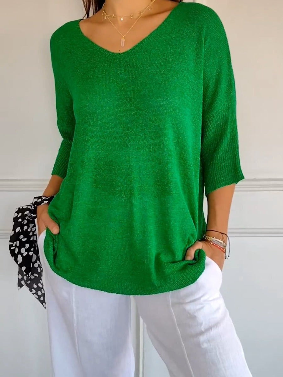 Maglione aderente a maniche lunghe con scollo a V, tinta unita, per donna, marca Valstrend, abbigliamento da bottoming.
