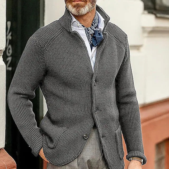 Cardigan uomo casual a maniche lunghe Valstrend, maglione con colletto alto, tessuto a maglia, stile elegante e confortevole