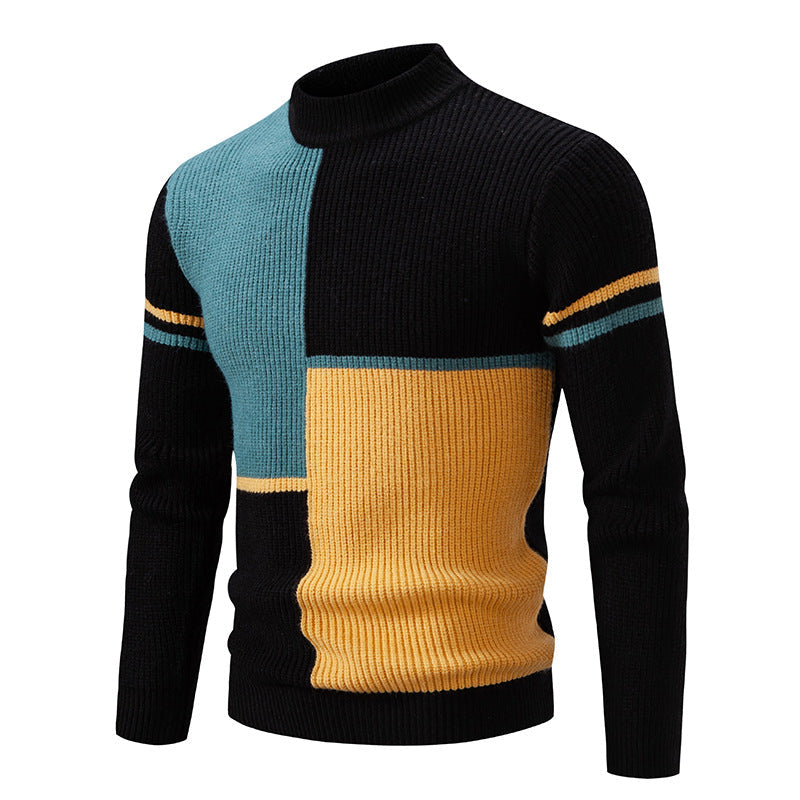 Maglione da uomo Valstrend con colletto alto a mezza altezza, contrasto di colori, stile casual e moda giovanile coreana