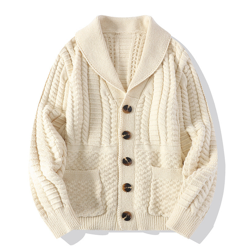 Cardigan uomo Valstrend con maniche lunghe, maglione invernale, stile cappotto, tessuto caldo e confortevole.