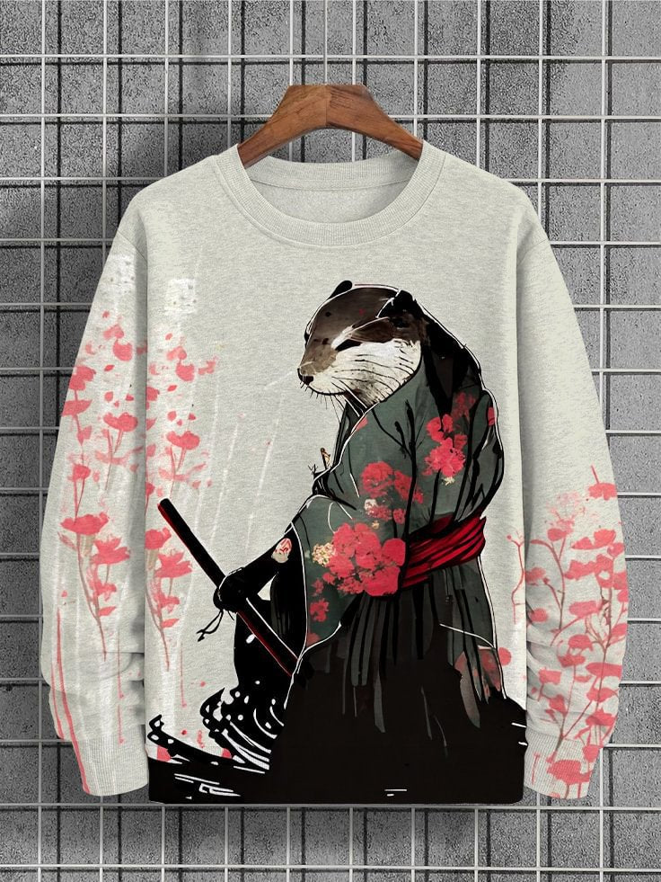 Felpa casual da uomo Valstrend con stampa animale, collo rotondo, design alla moda in tessuto morbido.