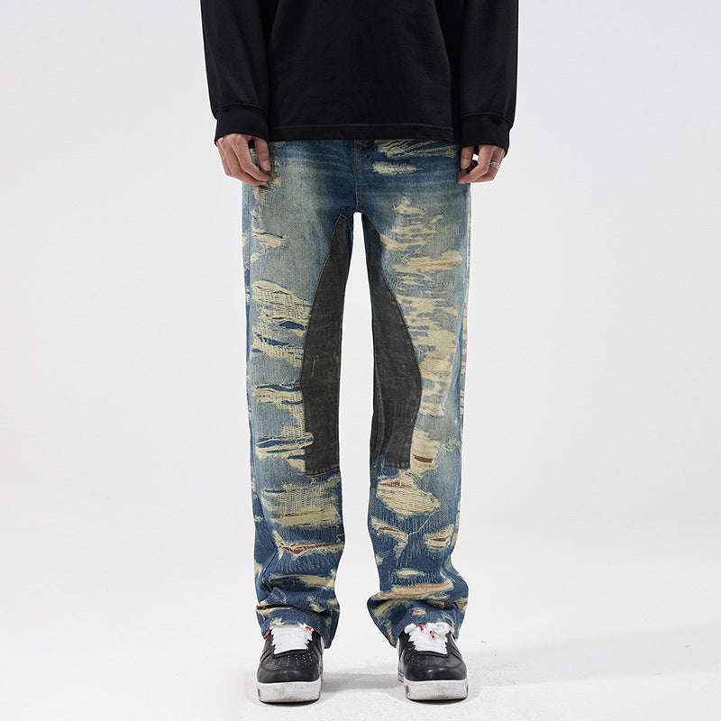 Jeans donna Valstrend, pantaloni dritti con stampa wash e stile street fashion, denim trendy e alla moda.