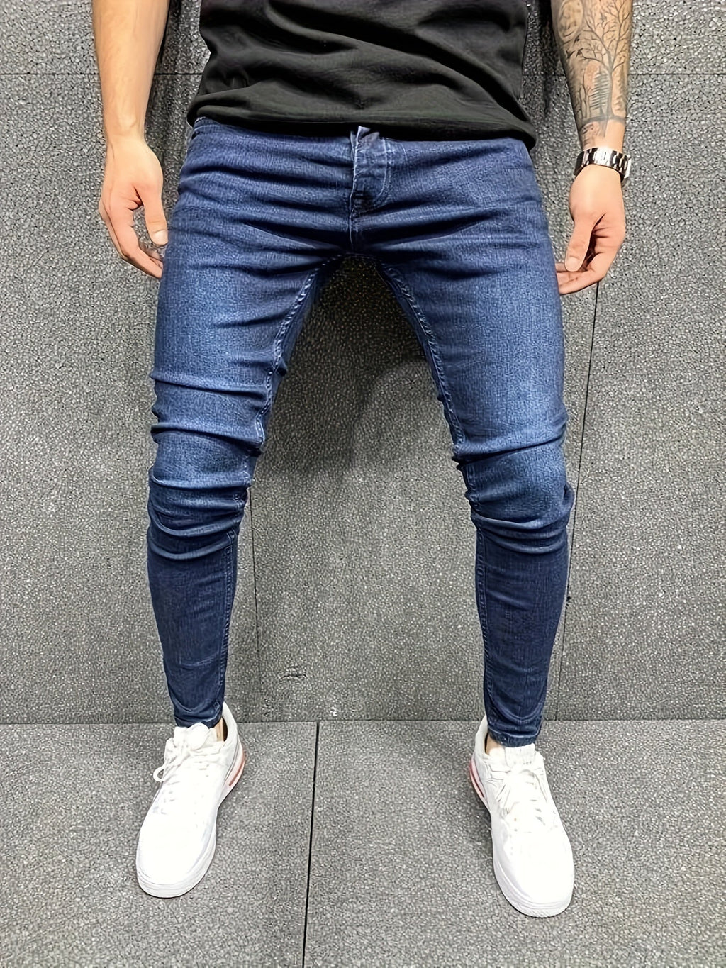 Jeans slim fit da uomo Valstrend con denim elasticizzato, colore uniforme, adatti a tutte le stagioni, lavabili in lavatrice.