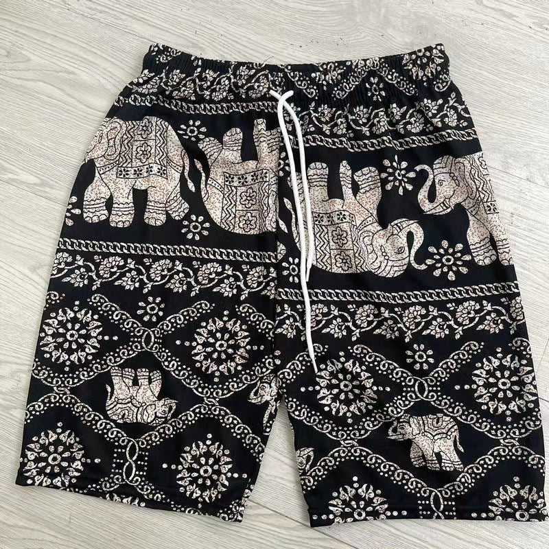 Pantaloncini casual da spiaggia all'aperto con elefante, stile estivo e comodo, brand Valstrend shop, in tessuto leggero e colorato