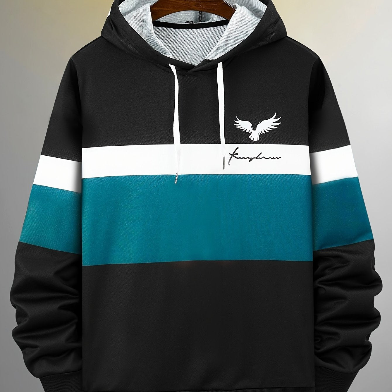 Felpa con cappuccio da uomo Valstrend, grafica con lettere, block color, con coulisse e vestibilità slim in tessuto poliestere e elastan