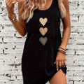 Heart Print Crew Neck Tank Dress, Casual Sleeveless Dress For Spring & Summer, Women's Clothing