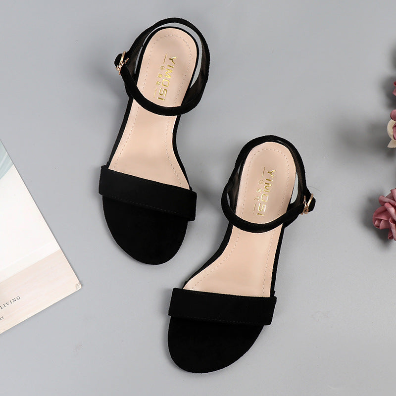 Scarpe da donna Valstrend con cinturino romano nero, tacco basso e taglia 42, modello flats elegante e comodo.
