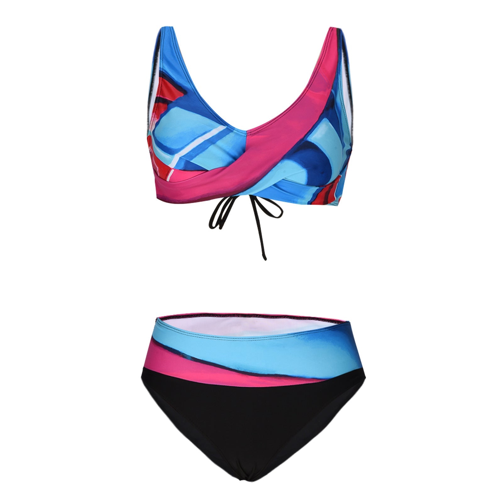 European And American High Waist Lace-up Multicolor Bikini Swimsuit