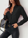 Camicia donna autunnale Valstrend, maglia a tinta unita con scollo a V e design semplice, in tessuto morbido e comodo.