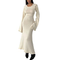 New Solid Color Stringy Selvedge Backless Knitted Long Dress For Women