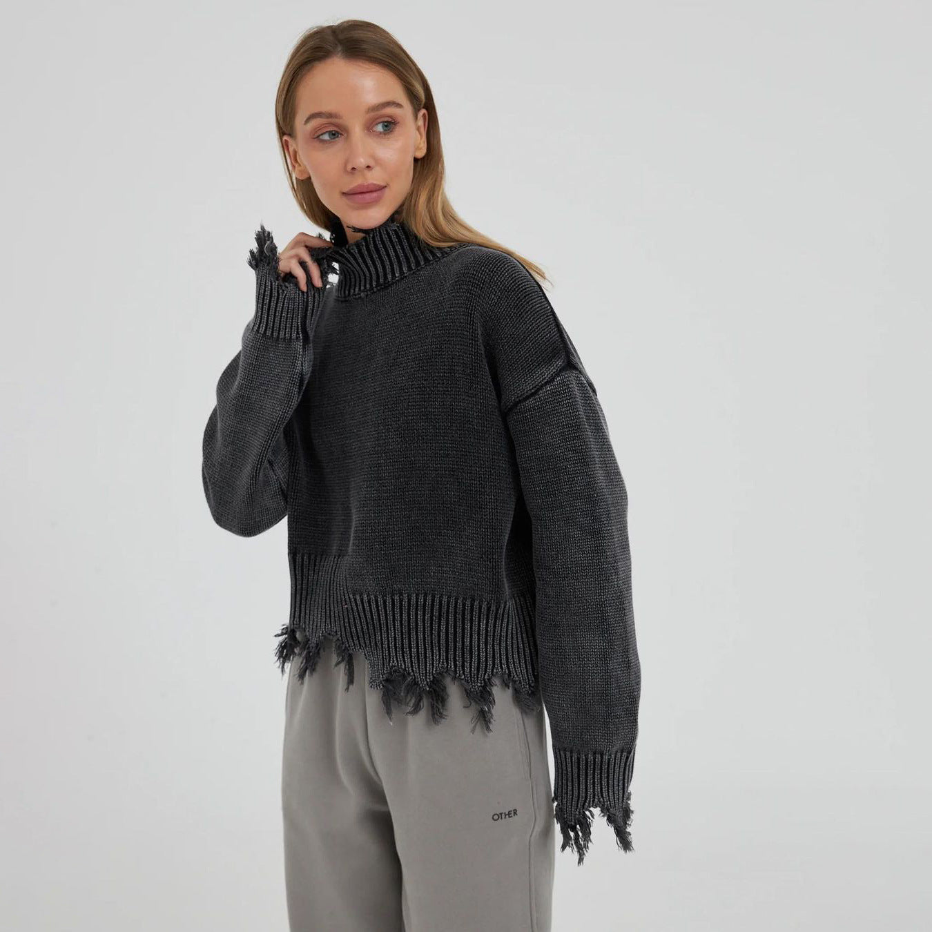 Ins Trend Street Snap Knitwear Autumn And Winter Solid Color Simple Top Women