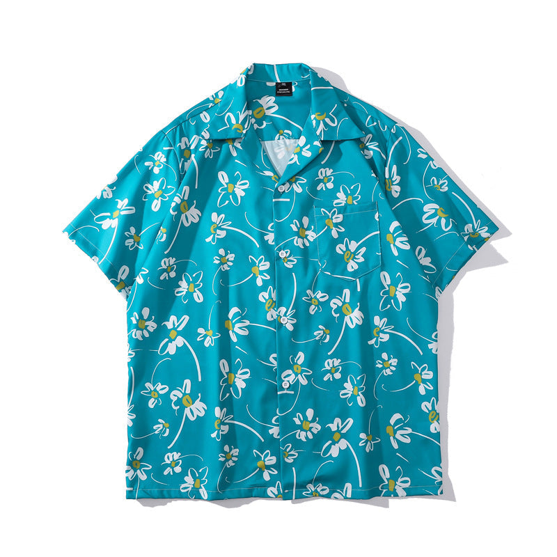 Cuban Collar New Vintage Casual Short Sleeve Printed Shirt Men And Women