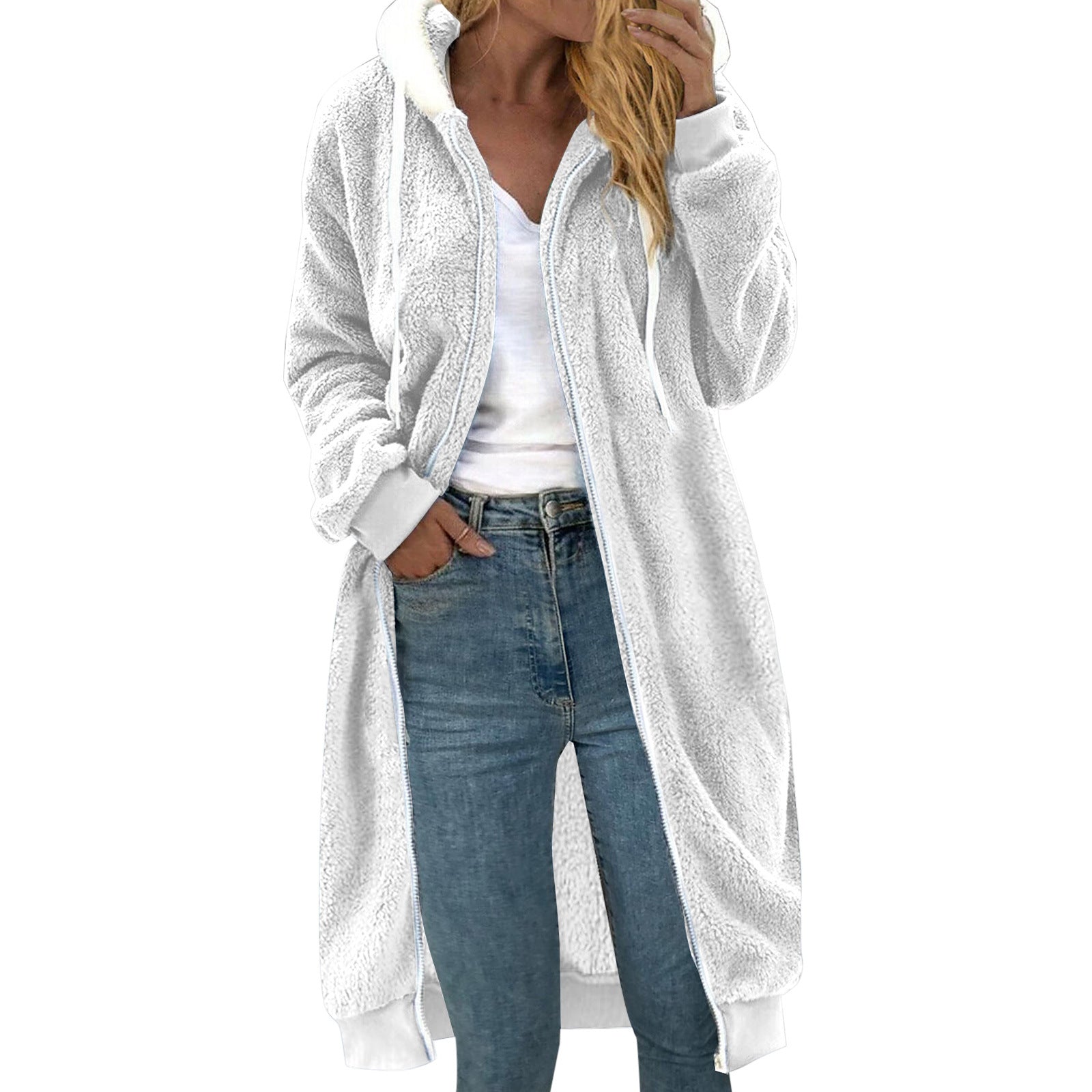 Cappotto overcoat femminile Valstrend con cappuccio, doppio lato in pelliccia spessa e lunga, ideale per l'inverno.