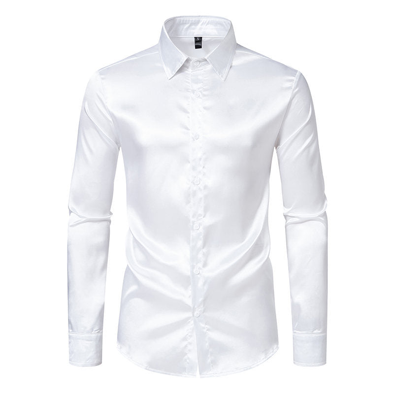 Camicia da uomo in raso lucido colorato, Valstrend, stile elegante, con colletto e bottoni frontali, tessuto lisci e brillante.