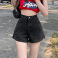 Shorts donna Valstrend, jeans a vita alta e slim, linea A, taglia plus, stile estivo e casual, dettagli in denim blu.